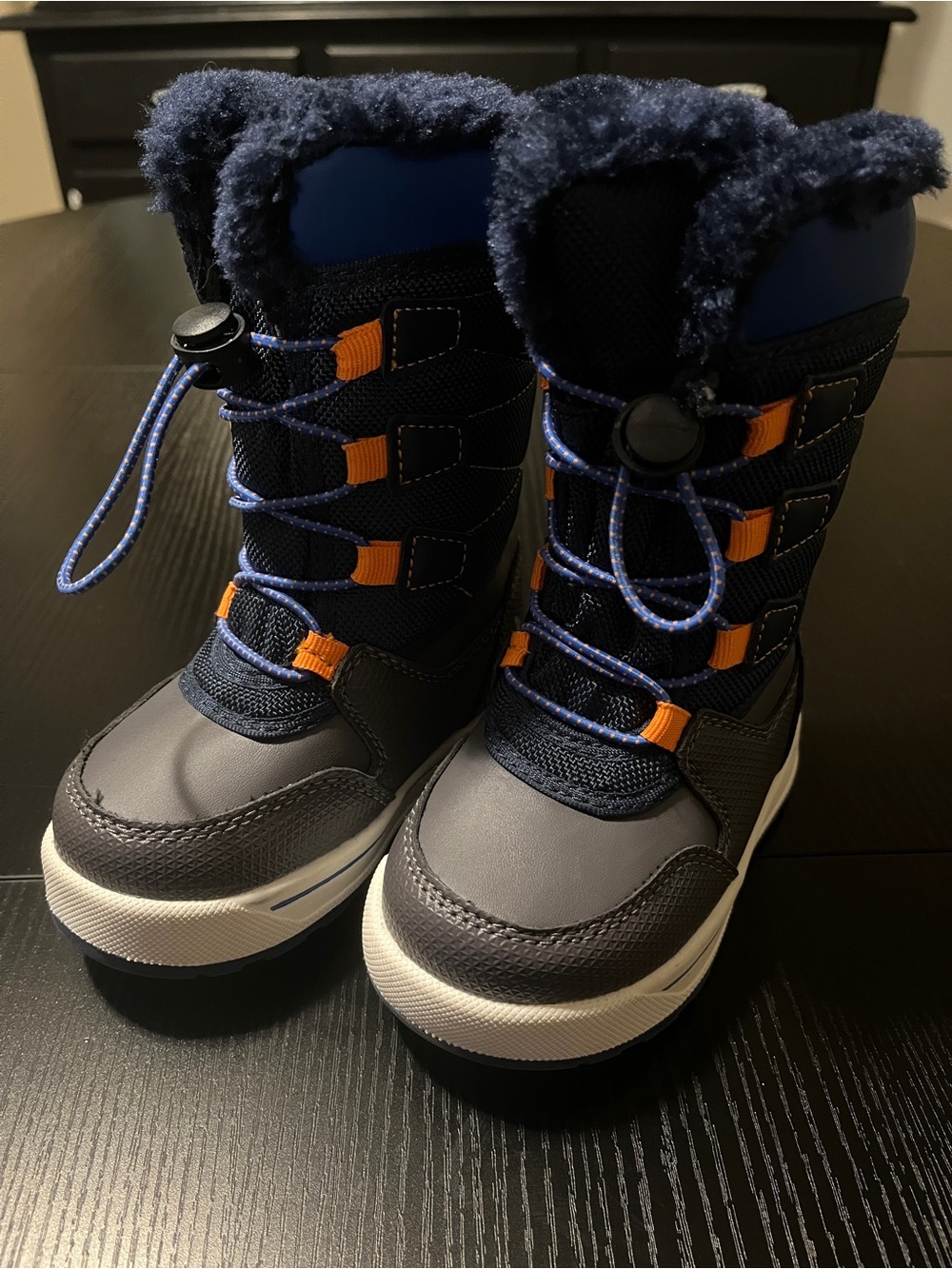 Ozark Trail Kids Navy Blue and Orange Snow Boots